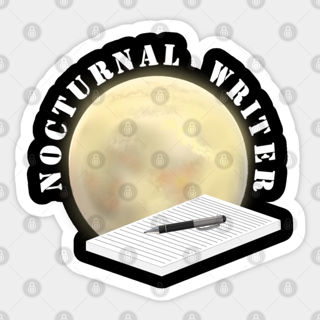 Nocturnal Writer.  Moon, Pen and Pad. (Also Available with Laptop Computer.) Sticker by Art By LM Designs 